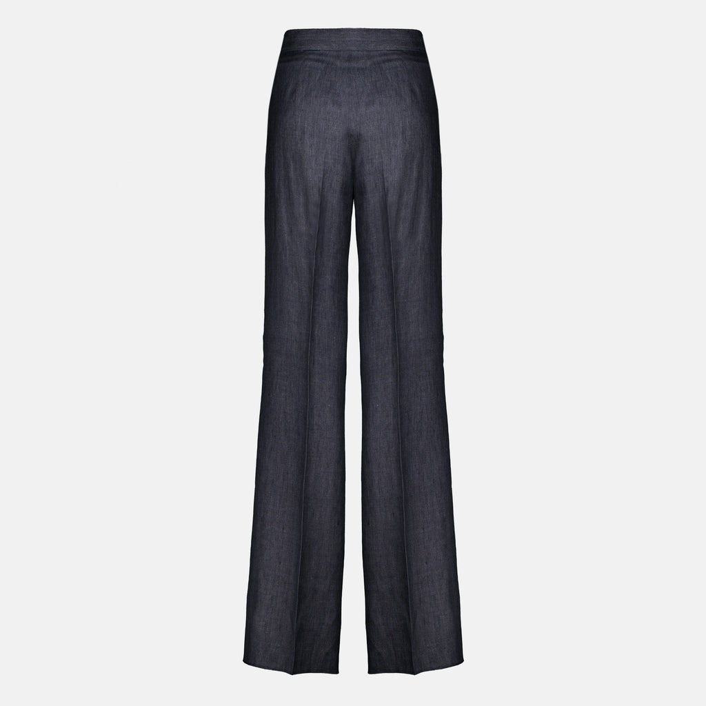 Pantalons Calças Largas de Linho Chevron Cinza Max Mara Gris Femme