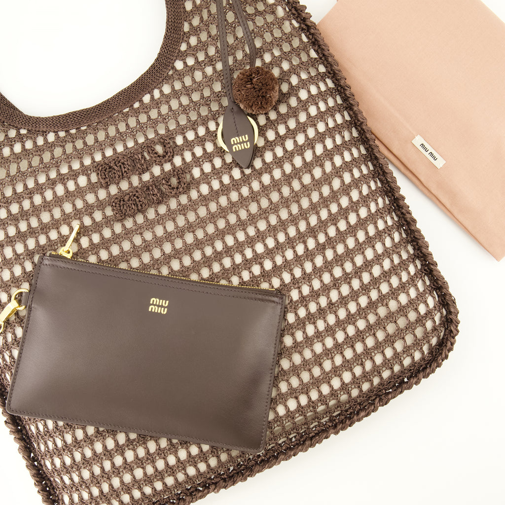 Sacs cabas Sac Ivy en raphia crochet marron Miu Miu Marron Femme