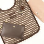 Sacs cabas Borsa Ivy in Raffia all'uncinetto Marrone Miu Miu Marron Femme
