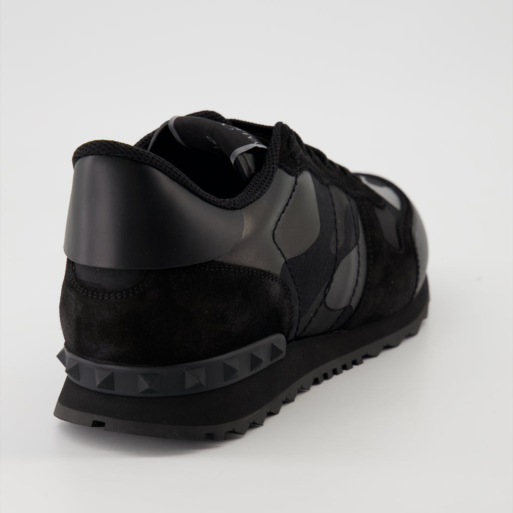 Baskets Zapatillas Rockrunner Camuflaje Negros en Tela y Nappa Valentino Garavani Noir Homme