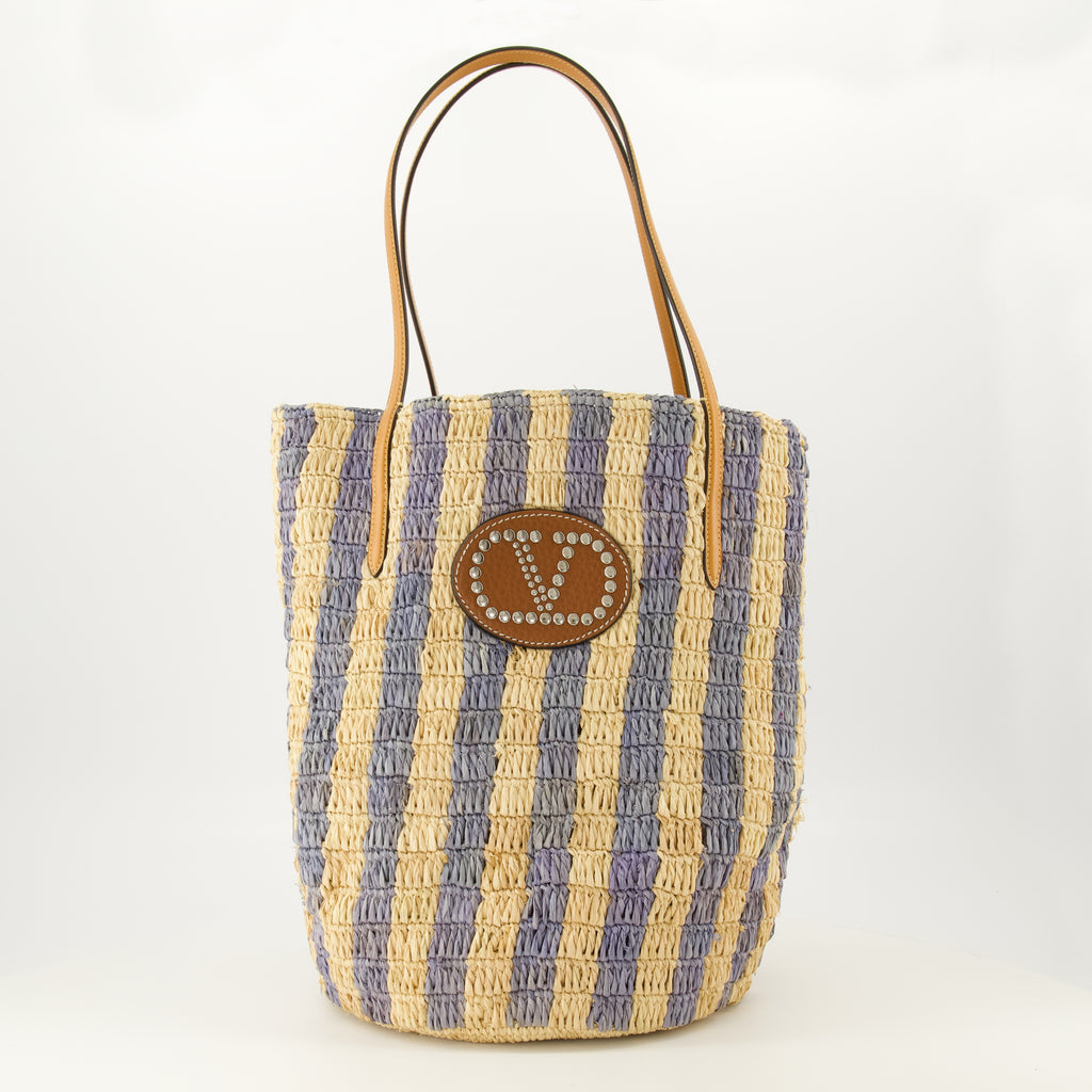 Sacs cabas Borsa in Raffia Striata Blu Valentino Garavani Bleu Femme