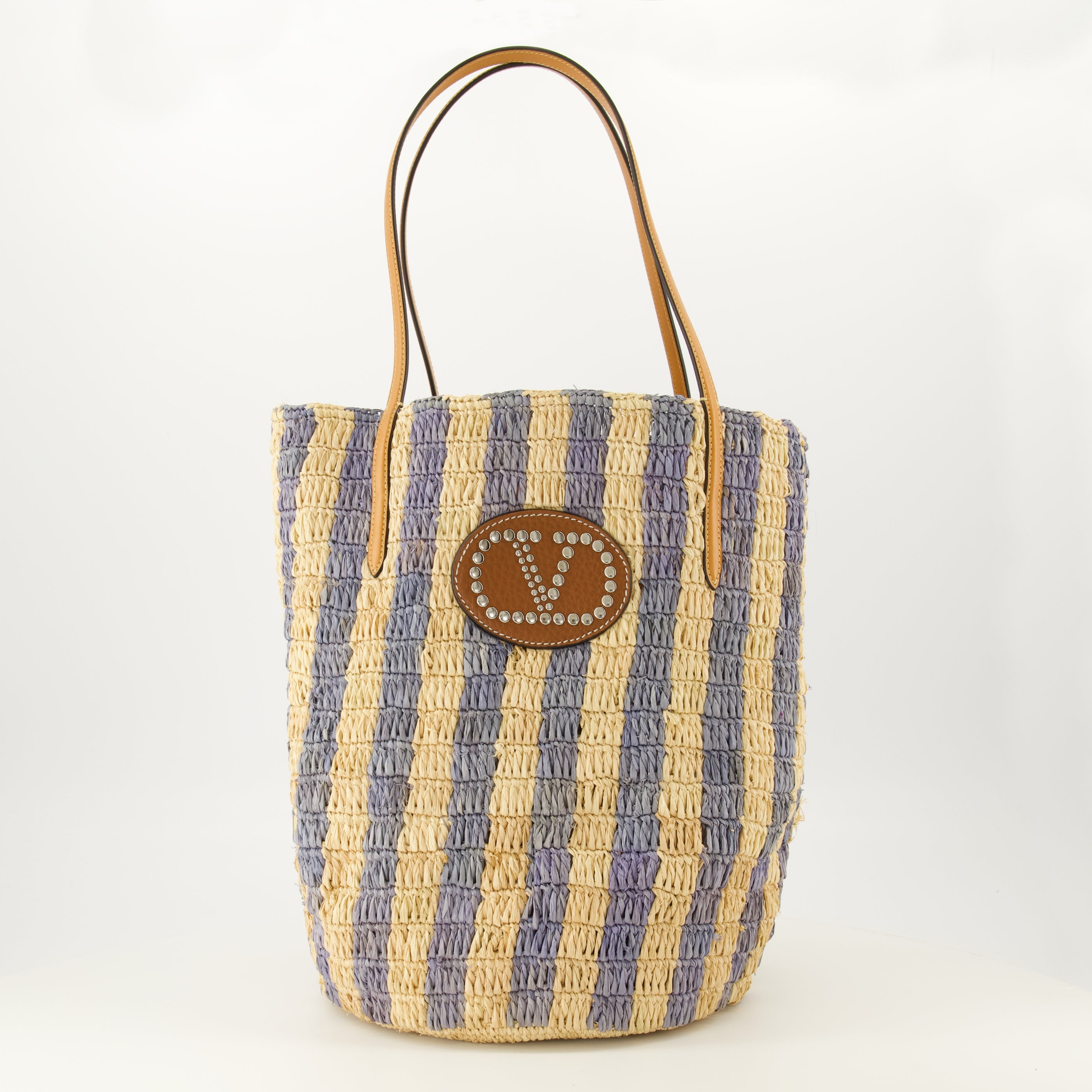 Sacs cabas Borsa in Raffia Striata Blu Valentino Garavani Bleu Femme