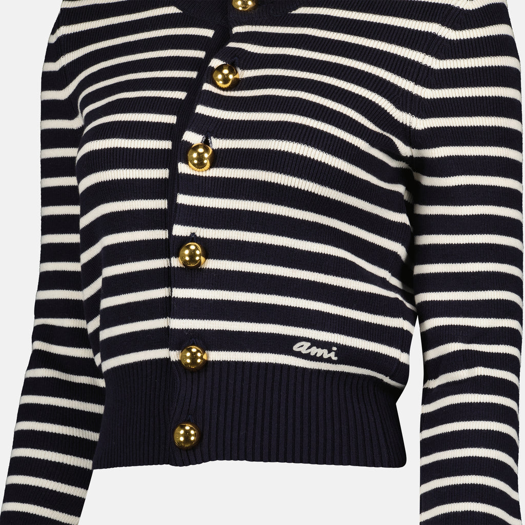 Maille Cardigan marinière Ami PARIS Bleu Femme