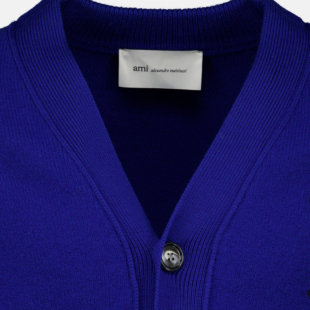 Maille Cárdigan AMI Corazón en lana azul eléctrico Ami PARIS Bleu foncé Unisexe