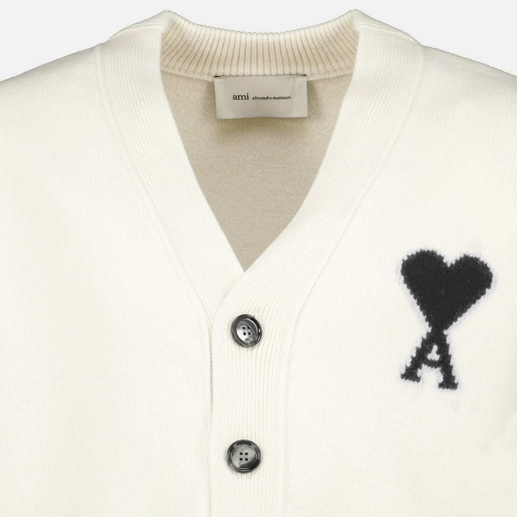 Maille Cardigan de Lã Branco AMI Coração Ami PARIS Blanc Unisexe