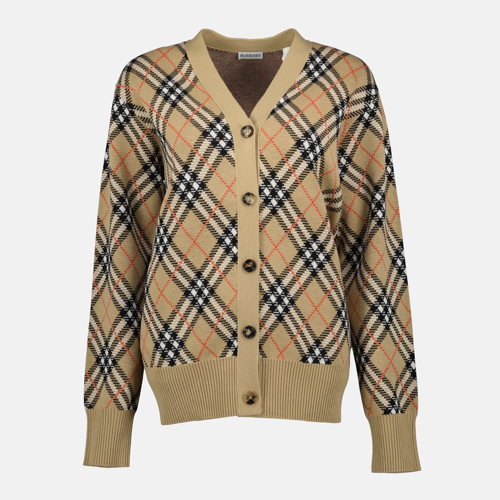 Maille Cardigan à carreaux Check Burberry Beige Femme