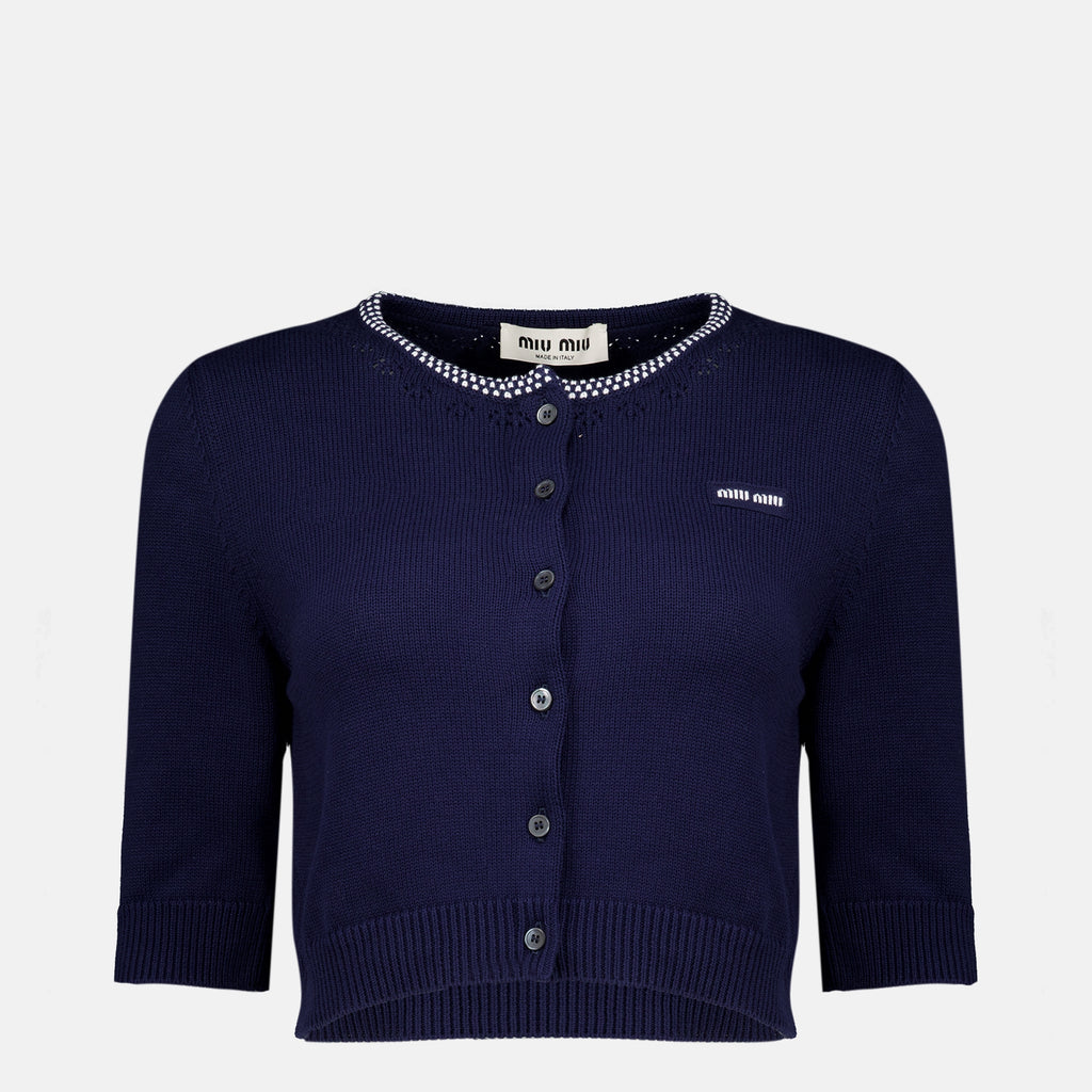 Maille Navyblauer kurzer Baumwollcardigan Miu Miu Bleu foncé Femme
