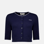Maille Cardigan Corto Blu Navy In Cotone Miu Miu Bleu foncé Femme
