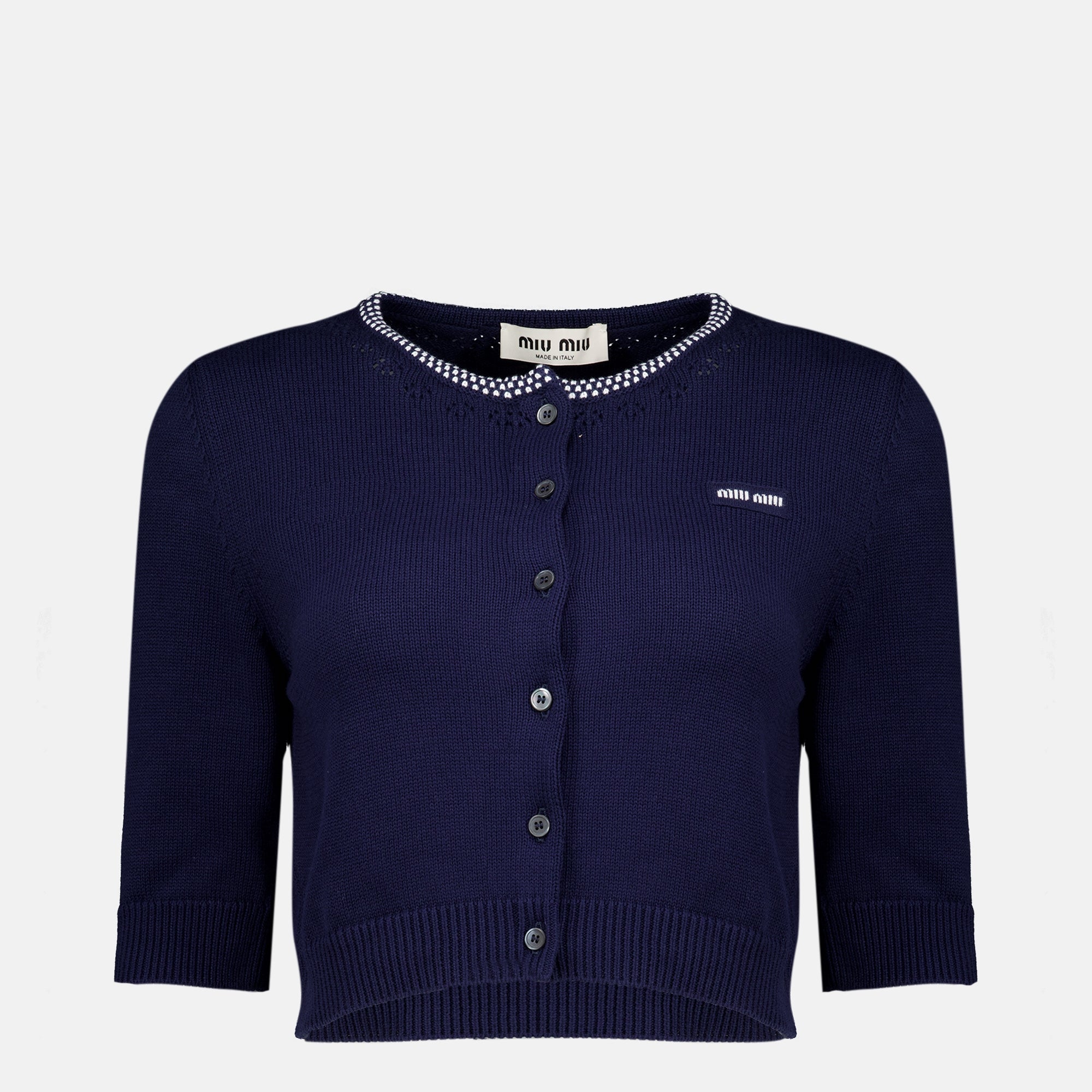 Maille Cardigan Curto de Algodão Azul Marinho Miu Miu Bleu foncé Femme