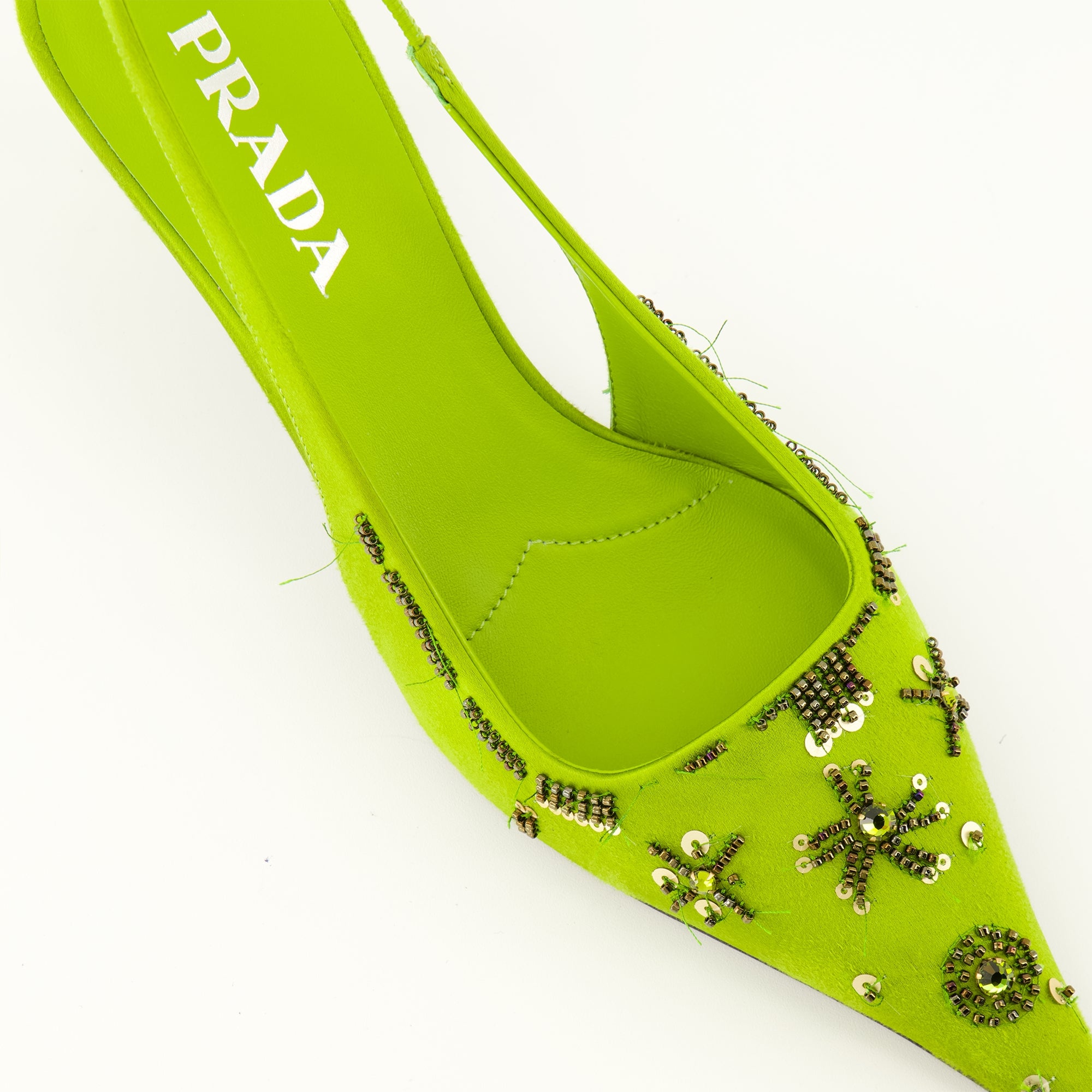 Escarpins Tacchi Babies Satin Verde Ricamati Prada Vert Femme
