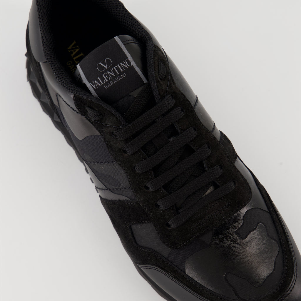 Baskets Zapatillas Rockrunner Camuflaje Negros en Tela y Nappa Valentino Garavani Noir Homme