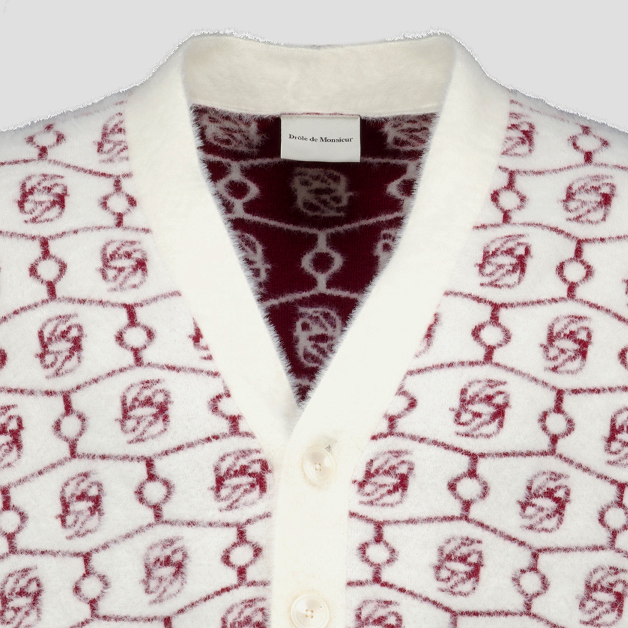 Maille Cárdigan Monogram D Mirror White Drole De Monsieur Rouge Homme