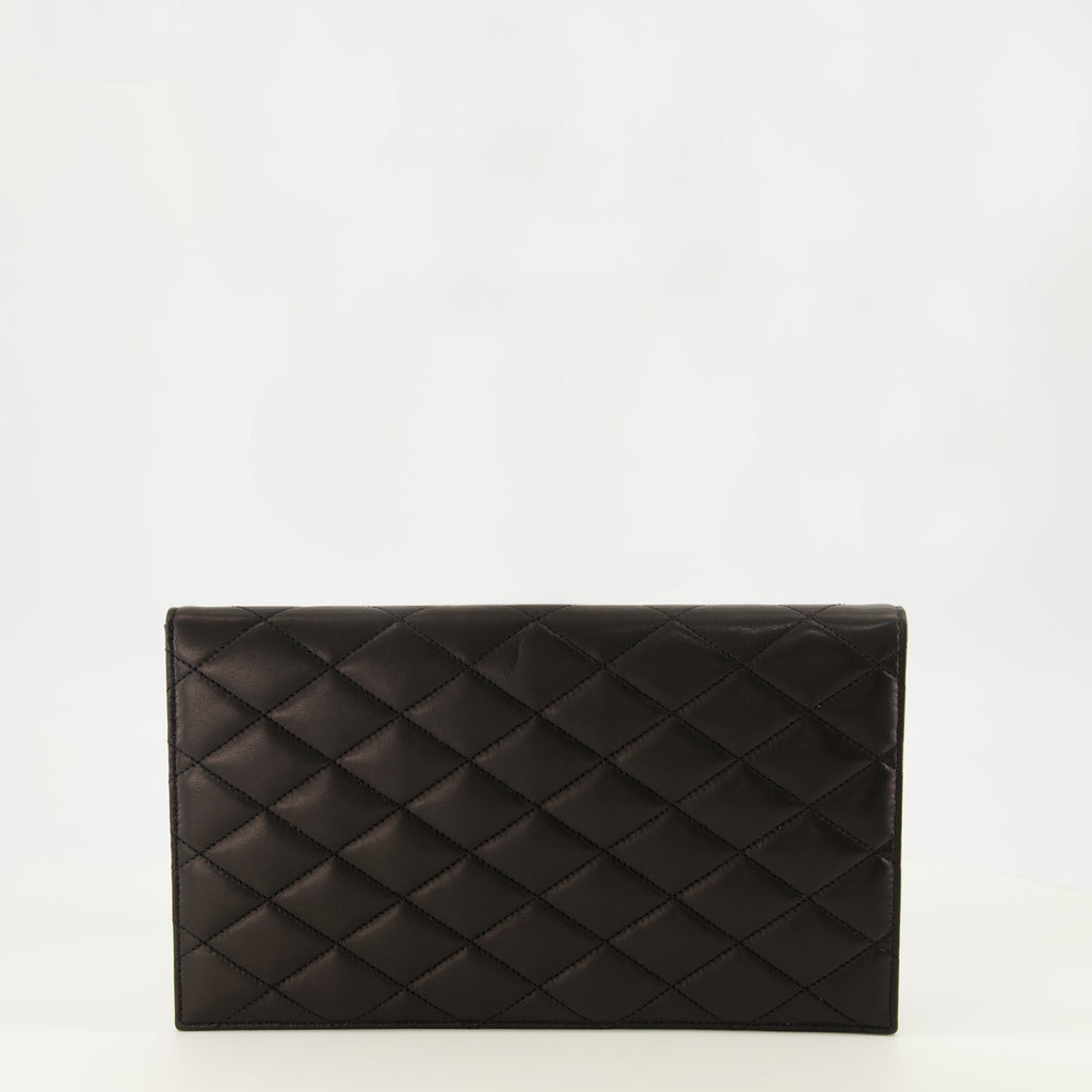 Pochettes Clutch Envelope Paris em Pele Preta Saint Laurent Noir Femme