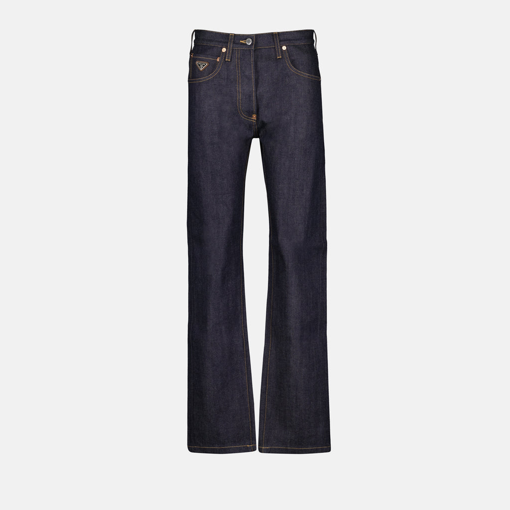 Pantalons Jean flare brut Prada Bleu foncé Femme