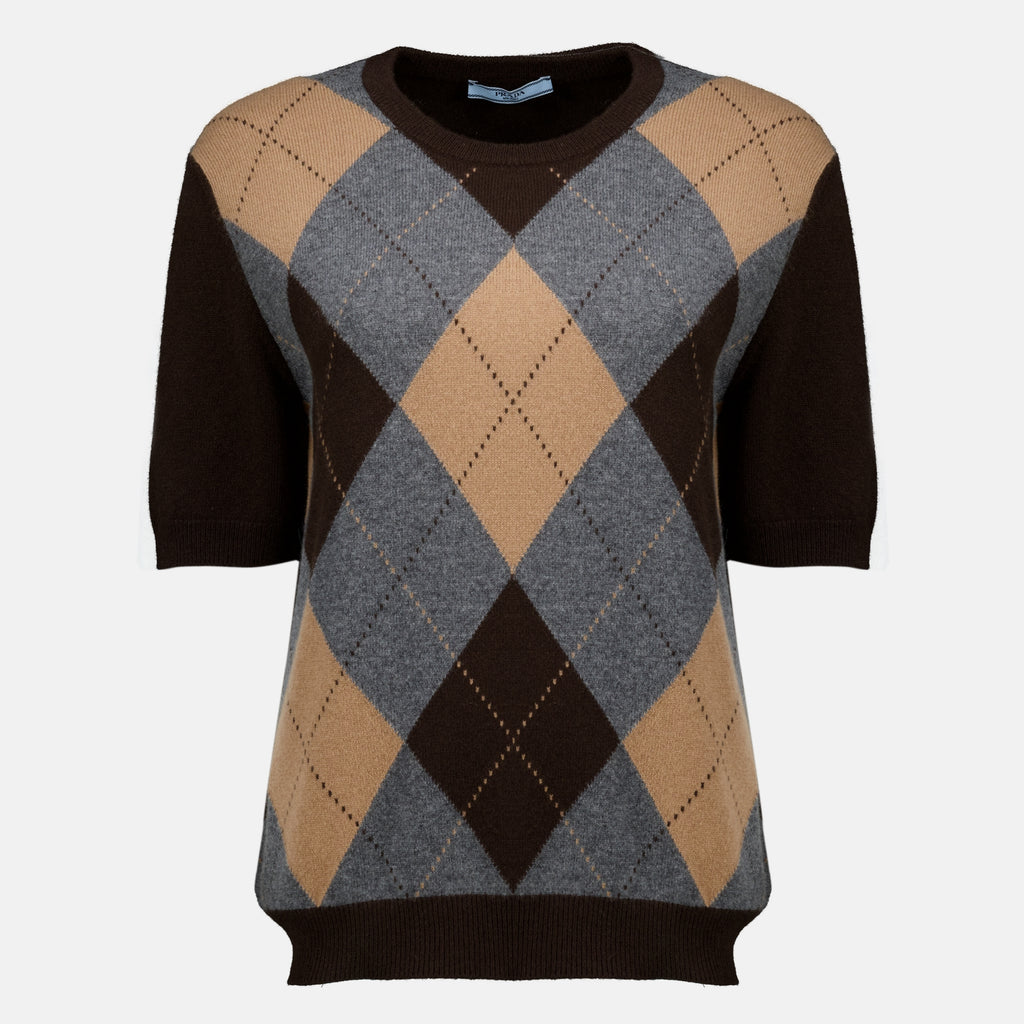 Maille Pull manches courtes en laine Prada Marron Femme