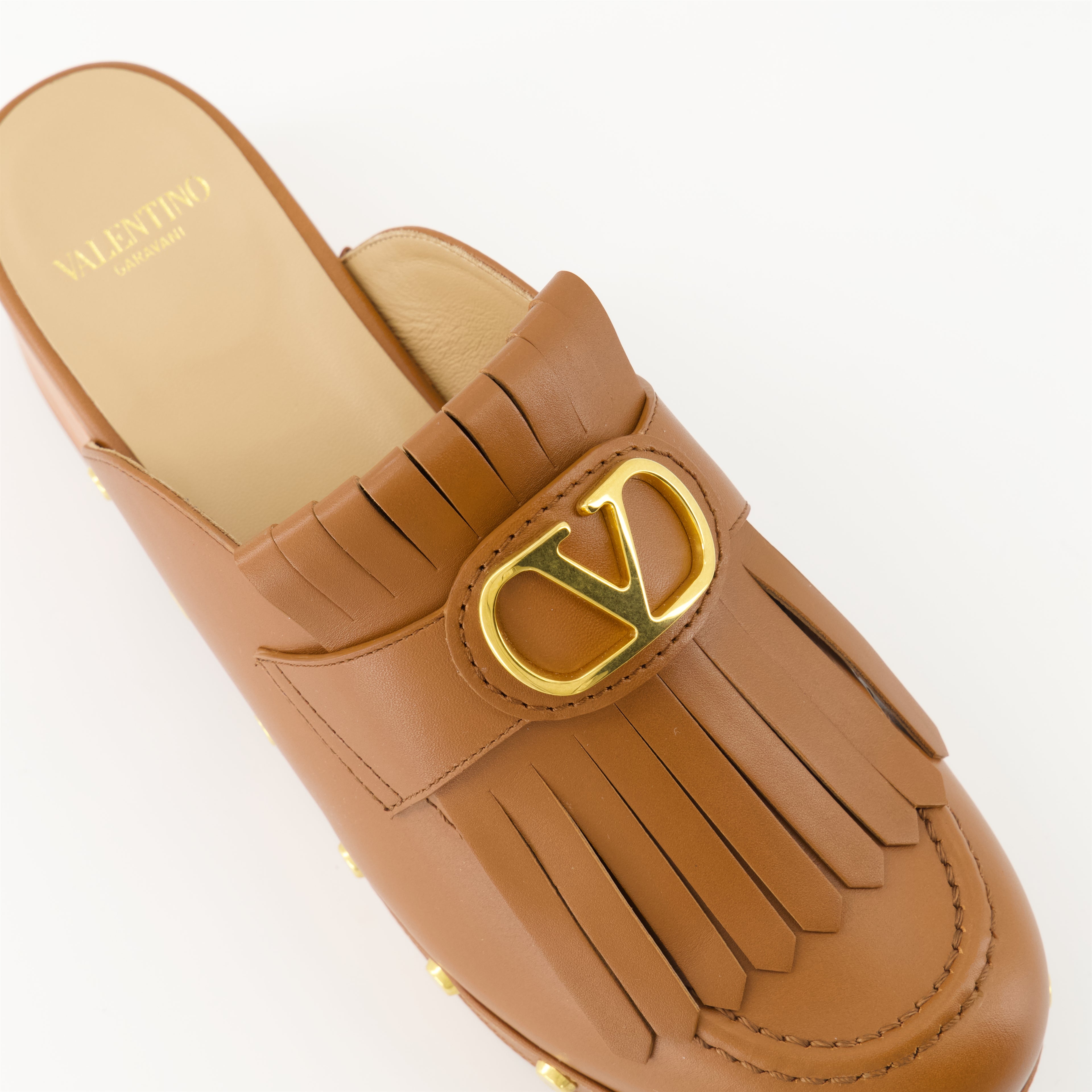 오픈 슈즈 VLogo 프린지 클로그 Valentino Garavani 갈색 Femme