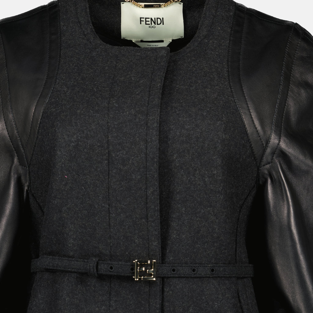 Image de l'article Blouson en laine et cuir de la marque Fendi pour Femme - Saison Automne-Hiver 2025 - Vue détaillée_2