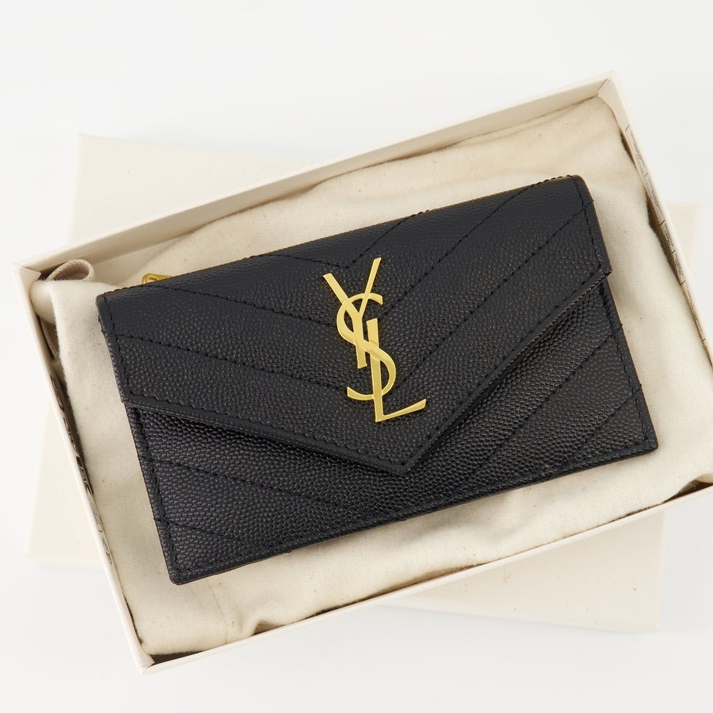 Pequeños artículos de cuero Portacartas Cassandre Fragments Saint Laurent Negro Femme