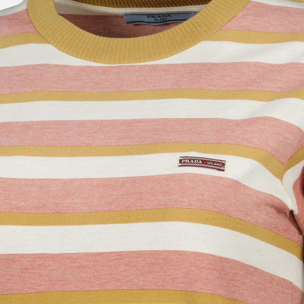 Image de l'article T-shirt à rayures rose de la marque Prada pour Femme - Saison Printemps-Été 2026 - Vue détaillée_1