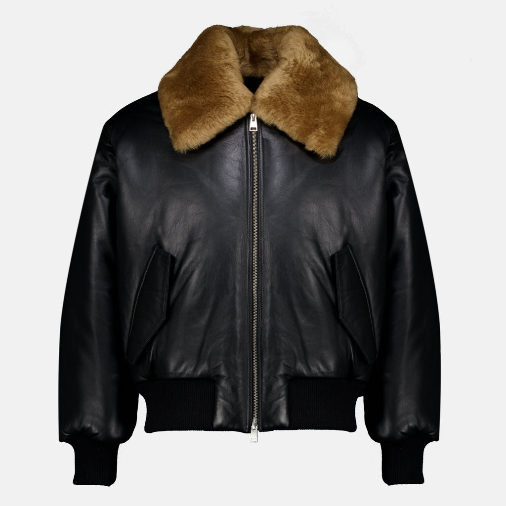 Manteaux Blouson noir rembourré en cuir Ami PARIS Noir Unisexe