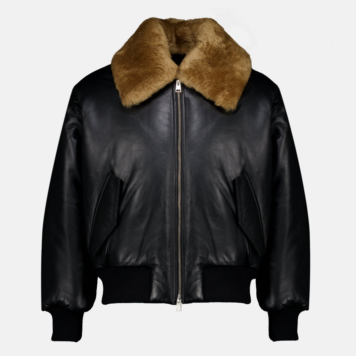 Manteaux Blouson noir rembourré en cuir Ami PARIS Noir Unisexe