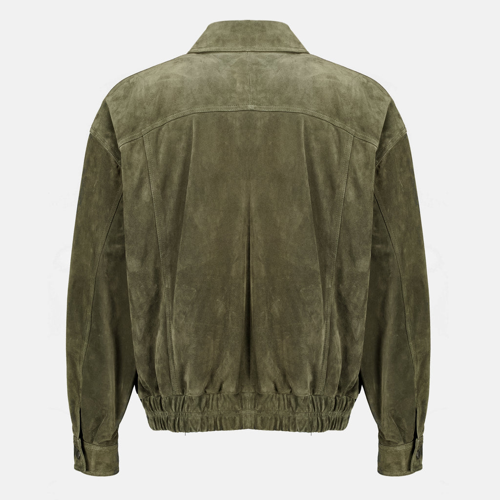 Vestes Bomber in Pelle Scamosciata Kaki Saint Laurent Kaki Homme
