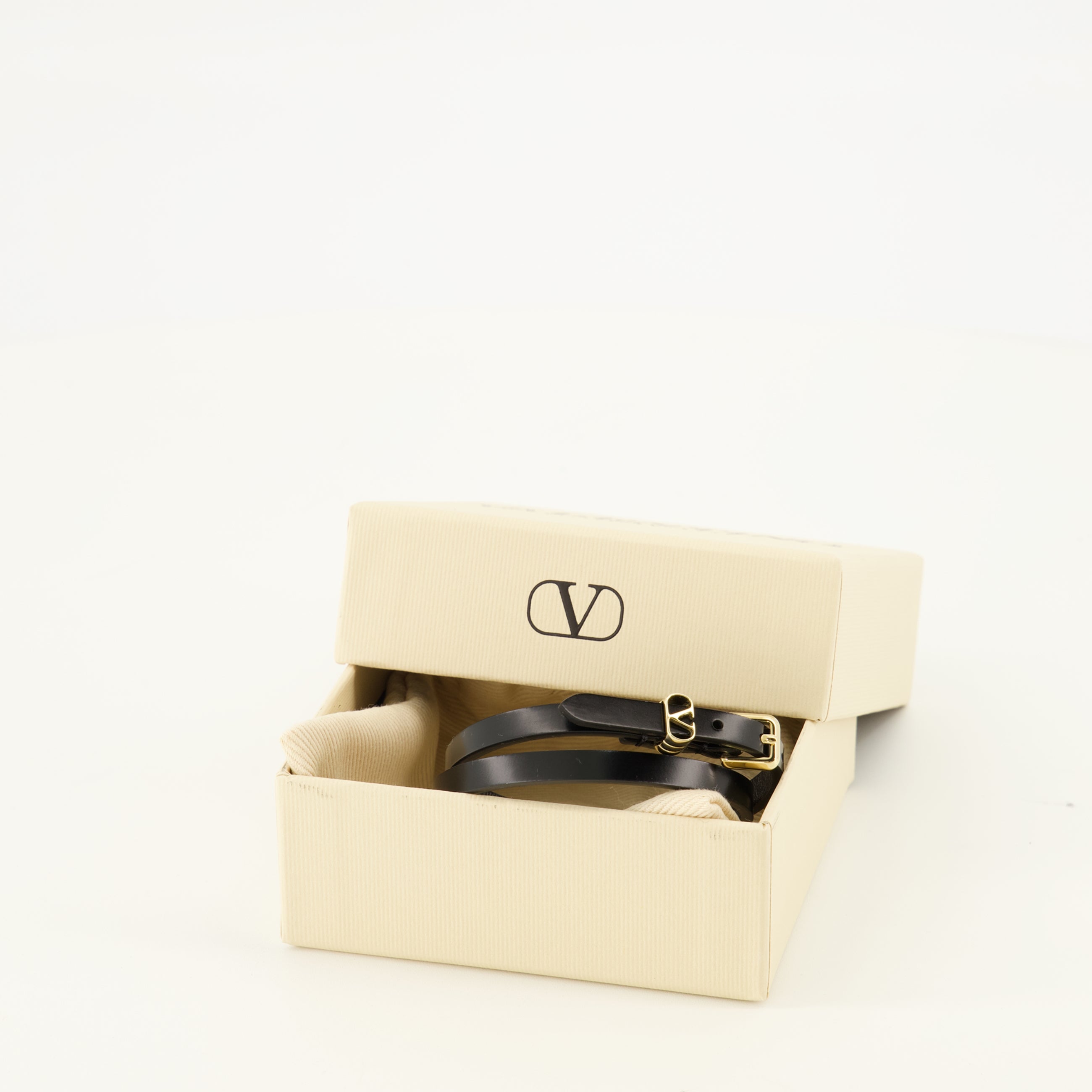 Bijoux Bracelet VLogo en cuir noir Valentino Garavani Noir Femme
