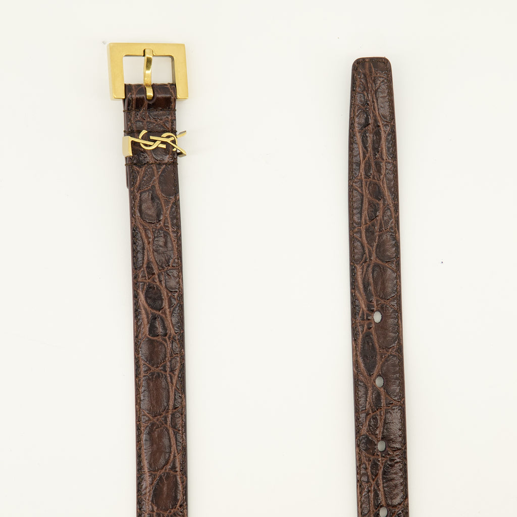 Ceintures Ceinture Cassandre fine crocodile Saint Laurent Marron Femme