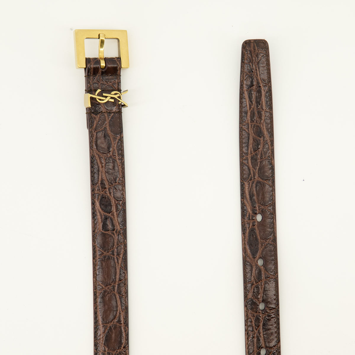Ceintures Ceinture Cassandre fine crocodile Saint Laurent Marron Femme