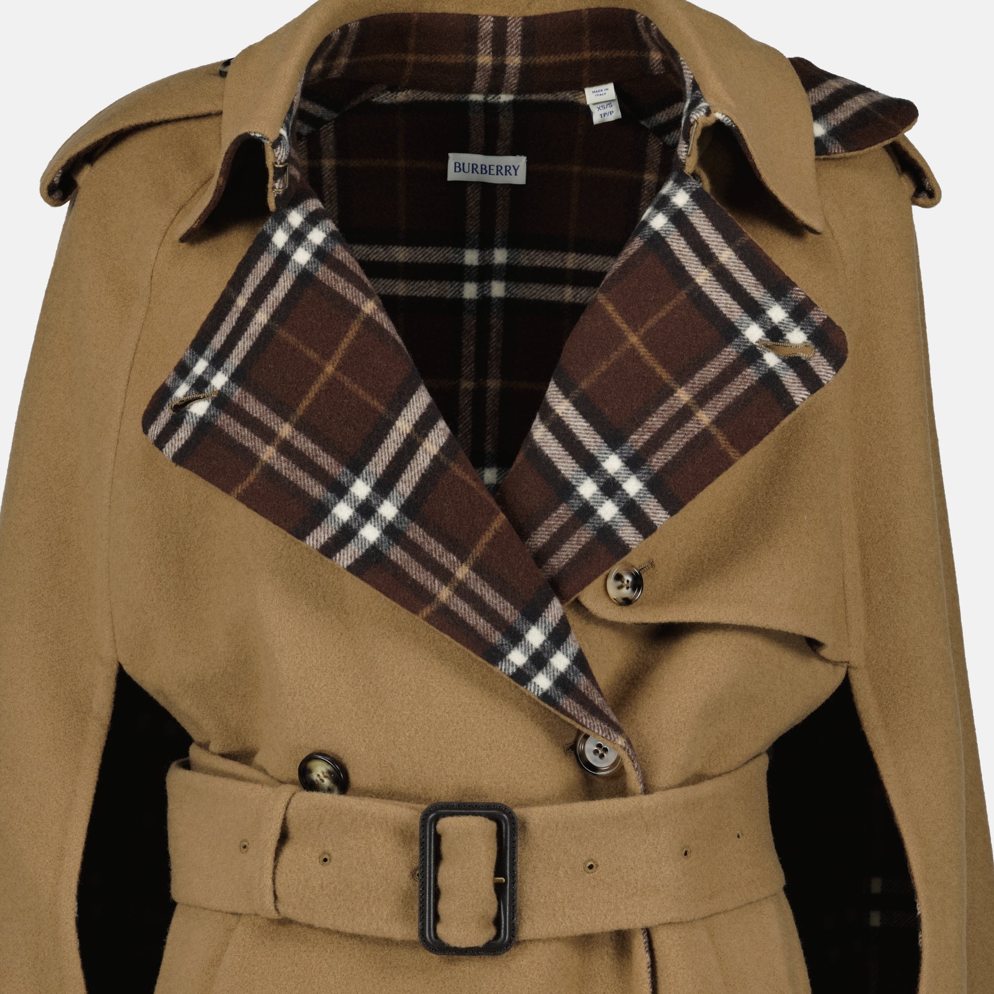 Image de l'article Cape Belmont en laine marron de la marque Burberry pour Femme - Saison Automne-Hiver 2025 - Vue détaillée_1