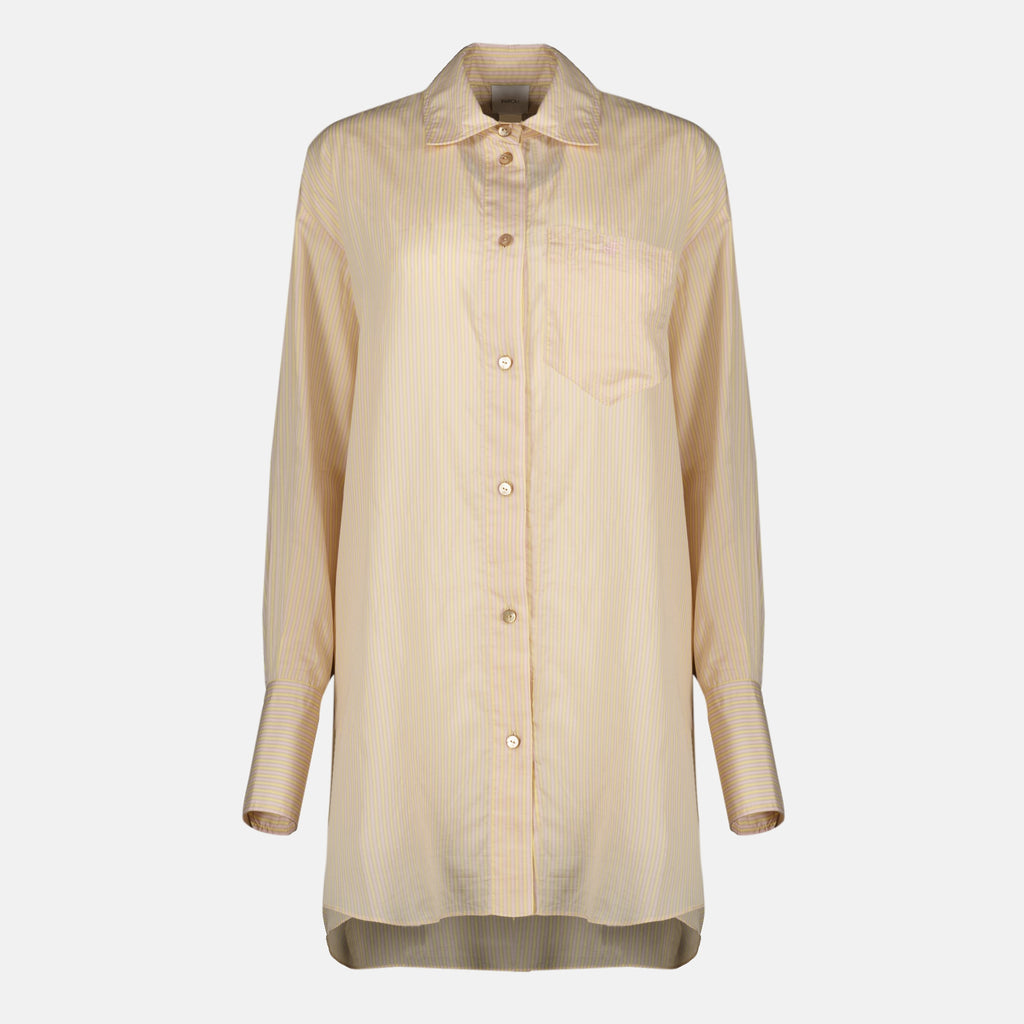 Chemises Camicia in Sete Striata Oversize Beige Patou Rose Femme