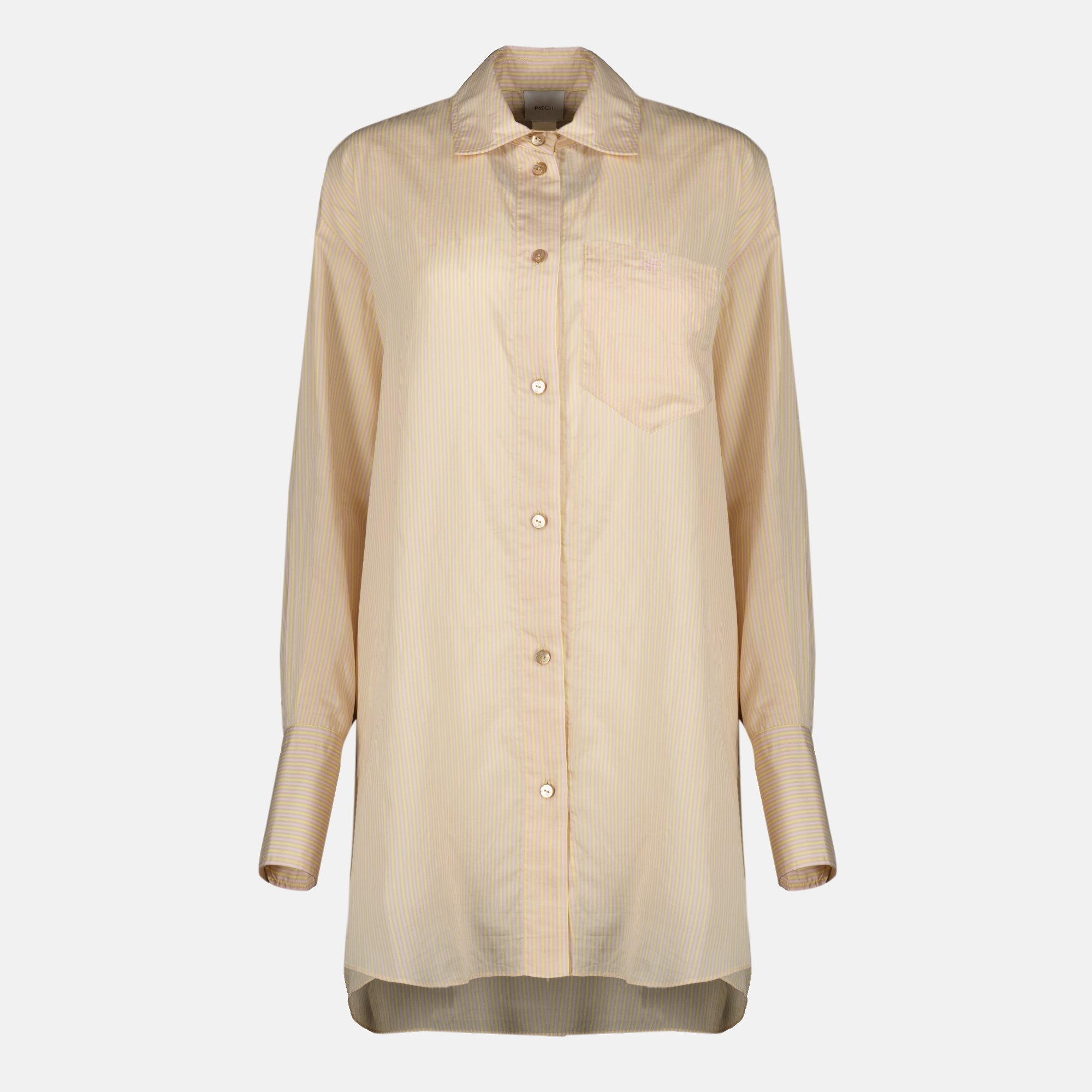 Chemises Camicia in Sete Striata Oversize Beige Patou Rose Femme
