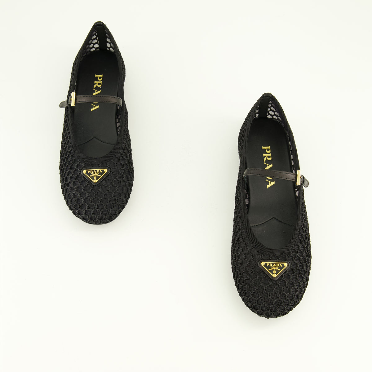 Chaussures plates Ballerines en mesh noire Prada Noir Femme