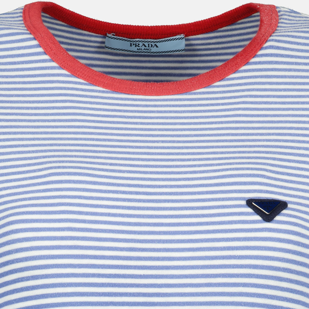 Imagem da t-shirt às riscas azuis da marca Prada para Senhora - Temporada Primavera-Verão 2026 - Vista Detalhada_2
