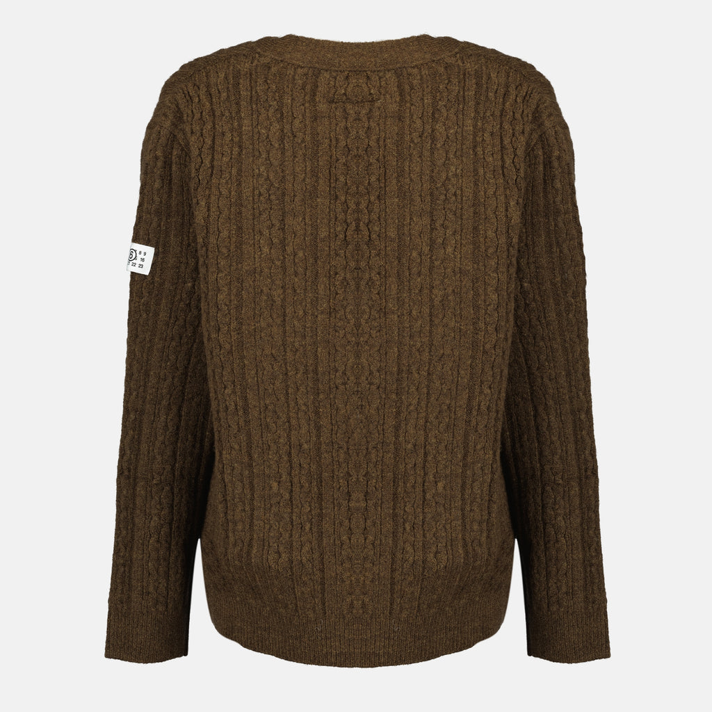 Image de l'article Cardigan en laine côtelée marron de la marque Mm6 pour Femme - Saison Automne-Hiver 2025 - Vue de Dos