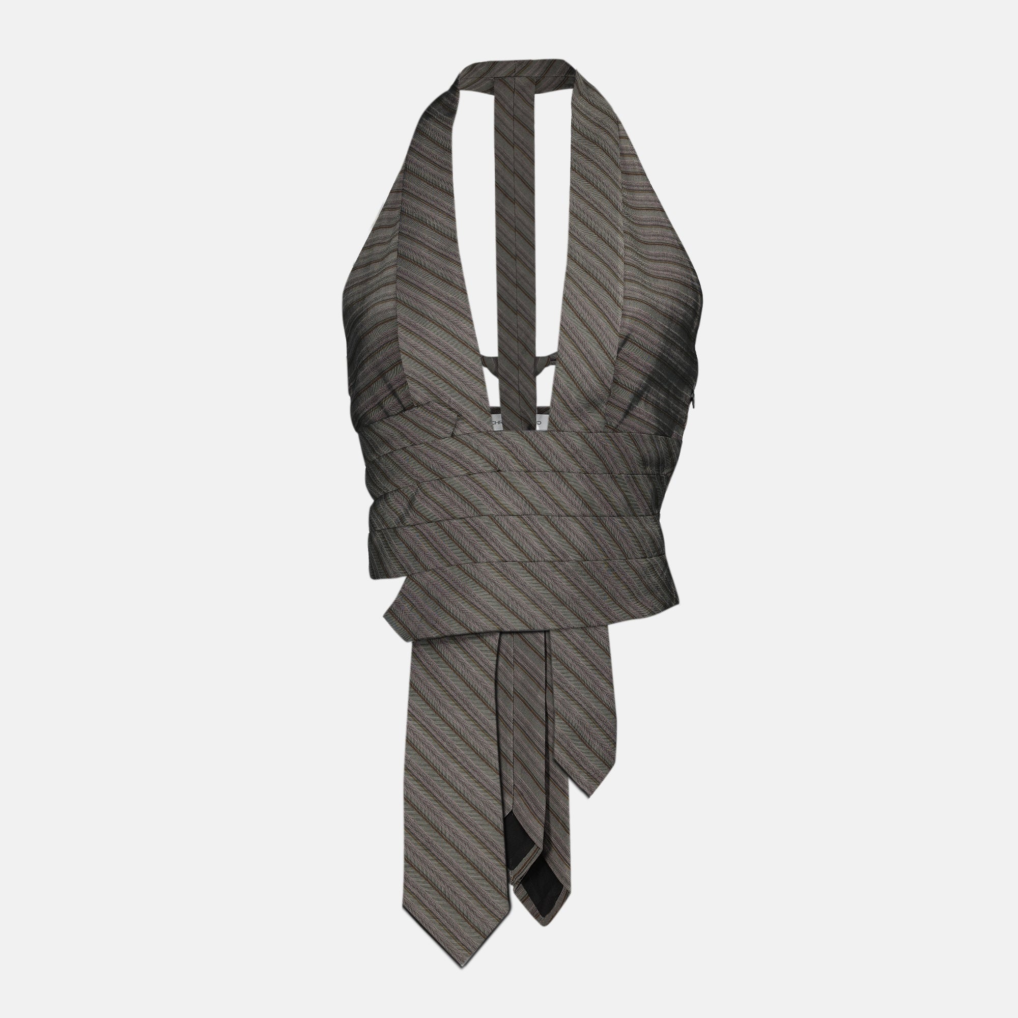 Image of the gray Reyer top with ties from the brand Christopher Esber for Women - Spring-Summer 2026 - Front View