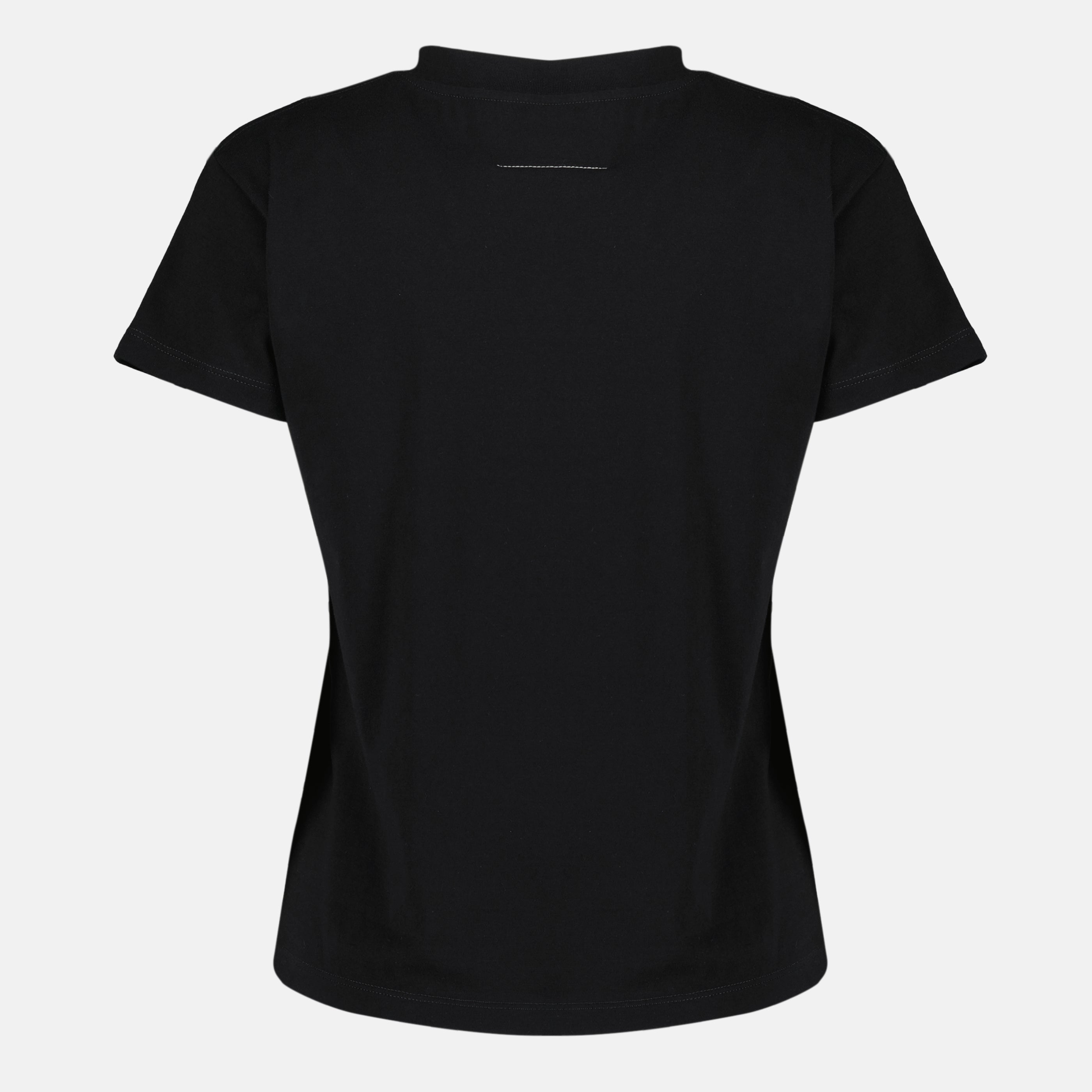 T-shirts ブラックコットンシグネチャーTシャツ Mm6 Noir Femme