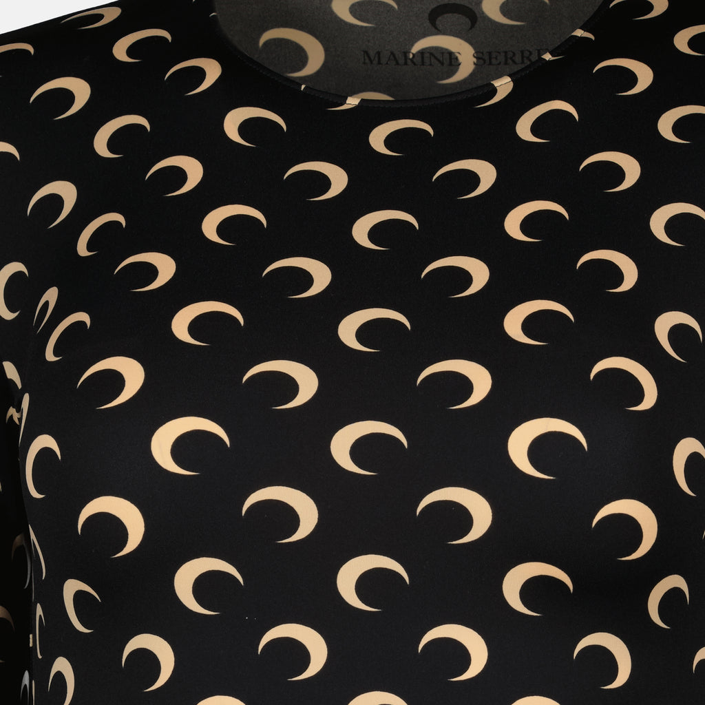 Image of the black and beige Jersey Moon Top by Marine Serre for Women - Fall-Winter 2025 - Detailed View_2
