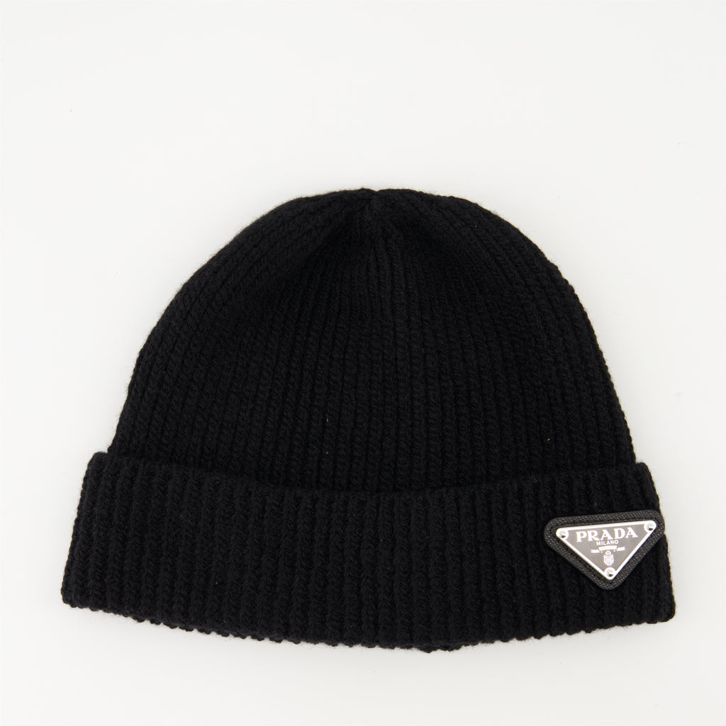 Hats, caps and beanies Bonnet à logo triangle Prada Black Homme