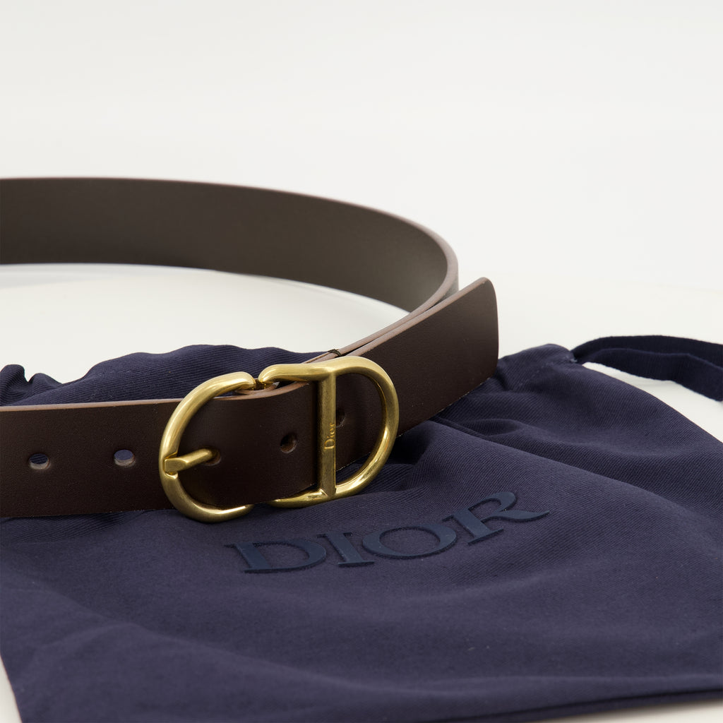 Ceintures Cinto de Couro Castanho CD Dior Marron Homme