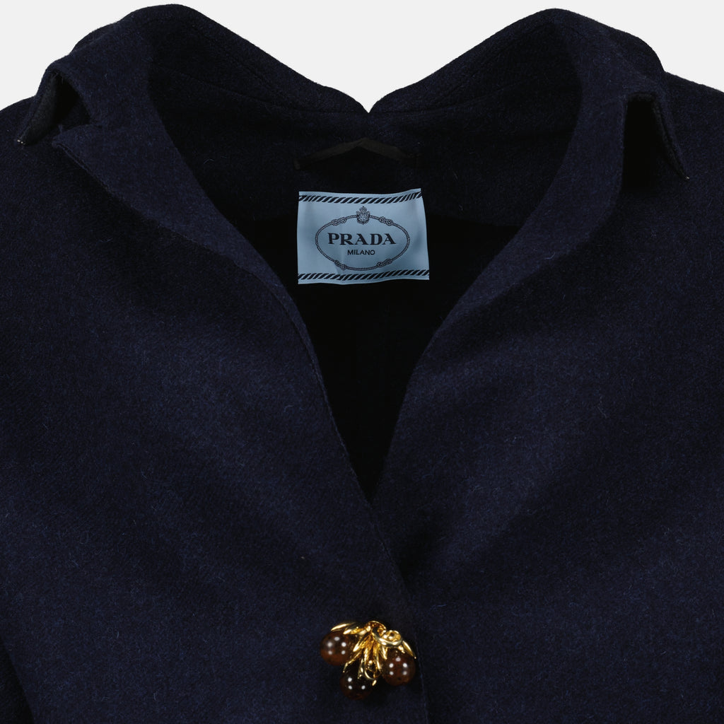 Manteaux Manteau Shetland bijou Prada Bleu foncé Femme