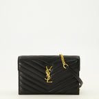 Sacs bandoulière Carteira Cassandre com Cadeia de Couro Preto Saint Laurent Noir Femme