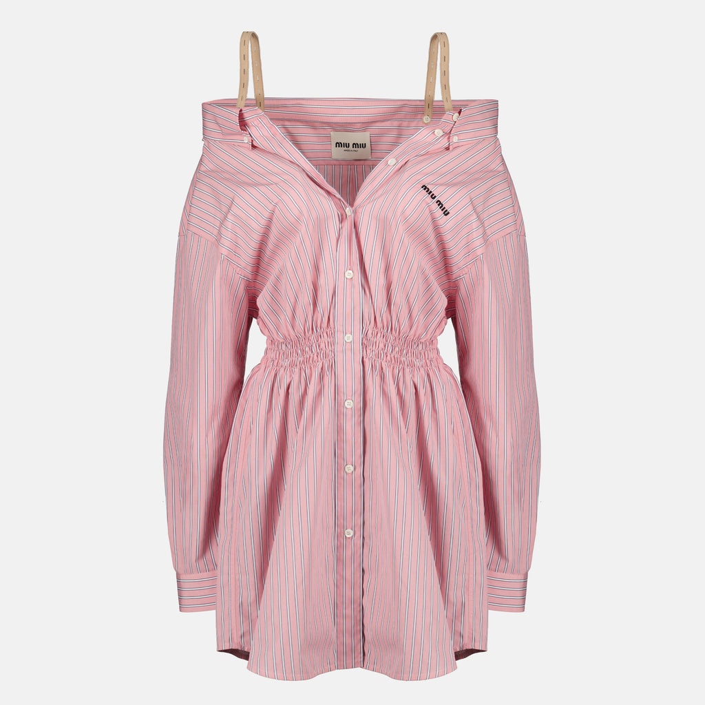 Image de l'article Robe chemise rayée rose de la marque Miu Miu pour Femme - Saison Printemps-Été 2026 - Vue de Face