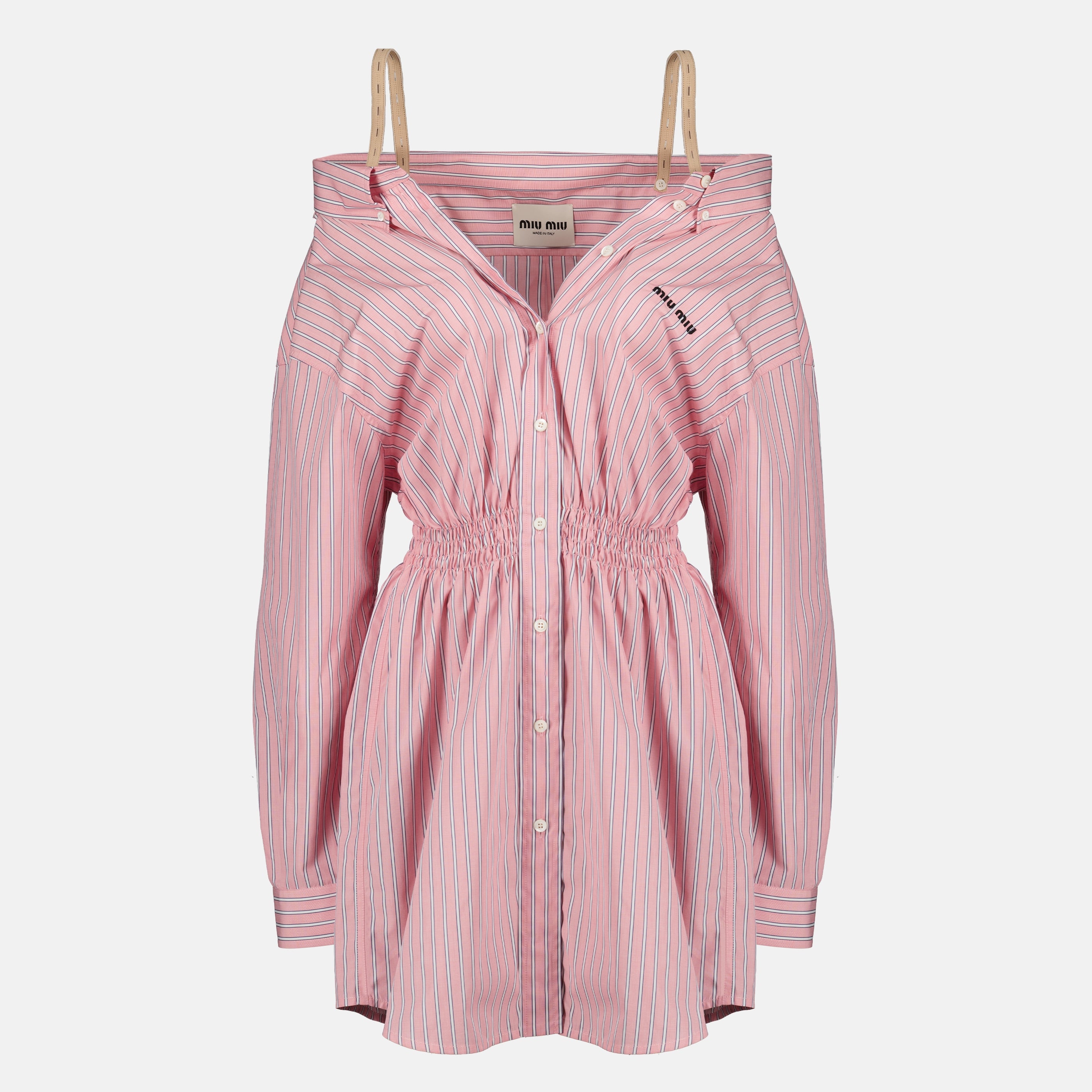 Image de l'article Robe chemise rayée rose de la marque Miu Miu pour Femme - Saison Printemps-Été 2026 - Vue de Face