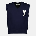Image de l'article Pull sans manches AMI de coeur bleu marine de la marque Ami PARIS pour Unisex - Saison Printemps-Été 2026 - Vue de Face