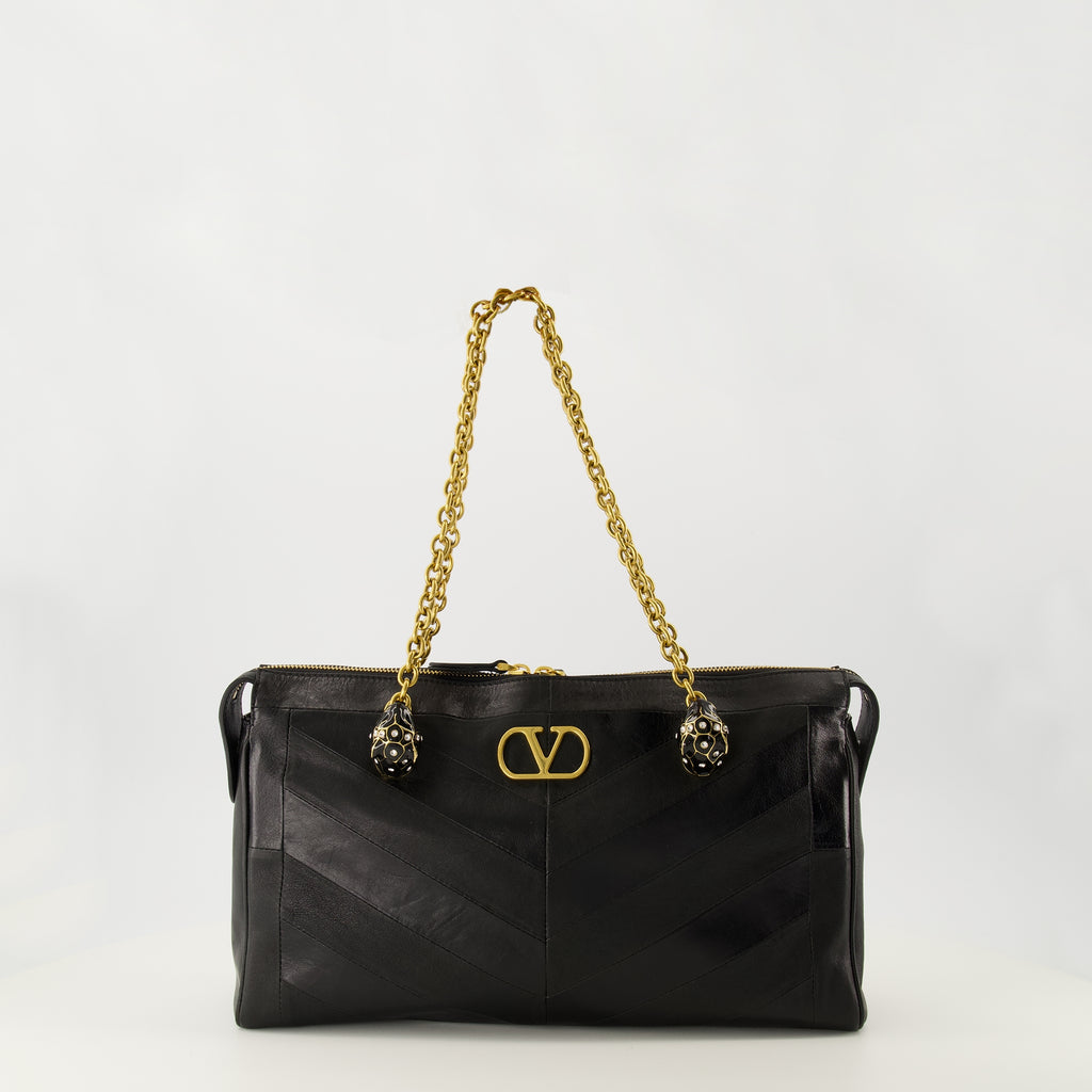 Image de l'article Sac Panthea en cuir noir de la marque Valentino Garavani pour Femme - Saison Automne-Hiver 2025 - Vue de Face