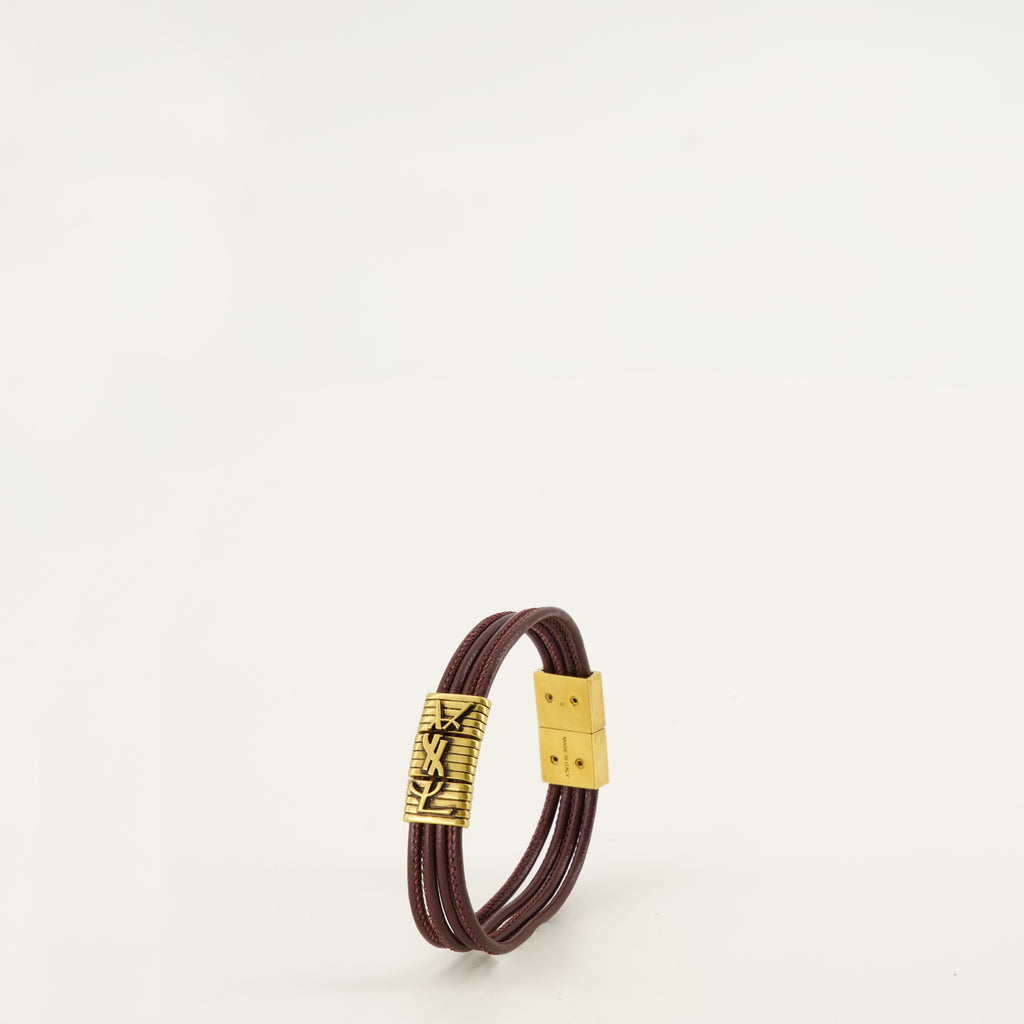 Bijoux Bracelet Cassandre en cuir bordeaux Saint Laurent Bordeaux Femme