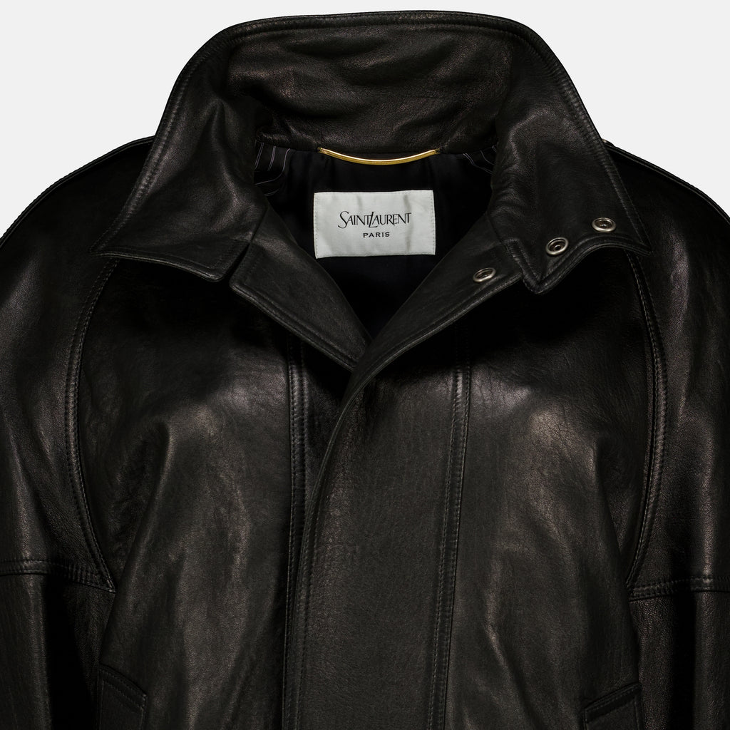 Manteaux Schwarze Vintage-Lederjacke Saint Laurent Noir Femme