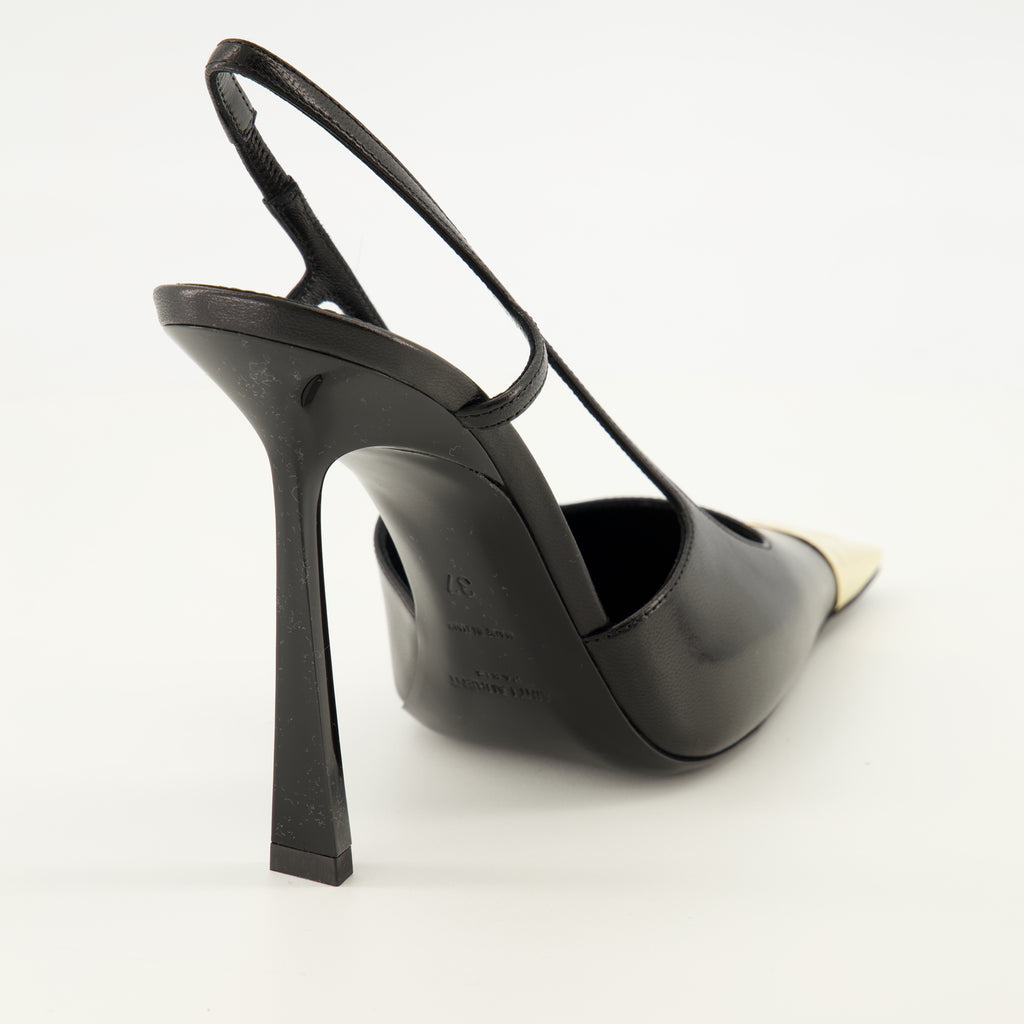Escarpins Jeanne Slingbacks em Pele Preta Saint Laurent Noir Femme