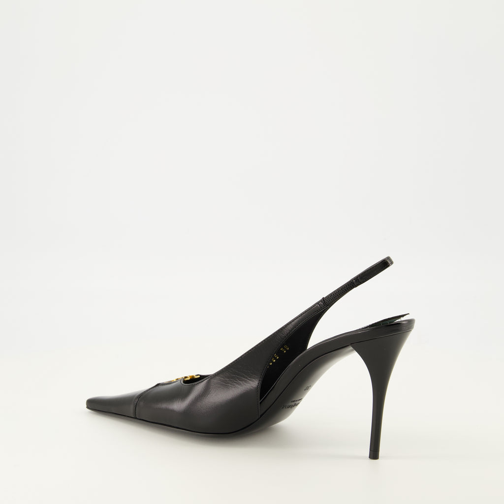 Image de l'article Escarpins Babylone en cuir noir de la marque Saint Laurent pour Femme - Saison Printemps-Été 2026 - Vue trois quarts arrière droite